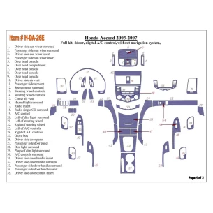 Honda Accord 2003-2007 Full Set, Automatic A/C Control, Without NAVI system, 4 Doors Interior BD Dash Trim Kit