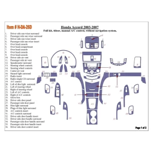 Honda Accord 2003-2007 Full Set, Manual Gearbox A/C Control, Without NAVI system, 4 Doors Interior BD Dash Trim Kit 2