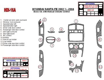 Hyundai Santa Fe 2002-2004 Basic Set, With Manual Gearbox Climate Control, 15 Parts set Interior BD Dash Trim Kit - 1 - Interior