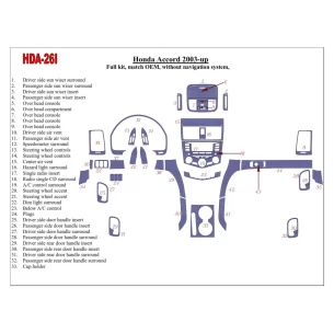 Honda Accord 2003-2007 Full Set, OEM Compliance, Without NAVI system Interior BD Dash Trim Kit 2