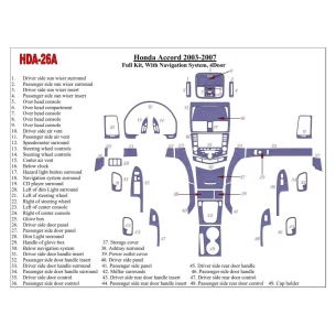 Honda Accord 2003-2007 Full Set, With NAVI system, 4 Doors Interior BD Dash Trim Kit 2
