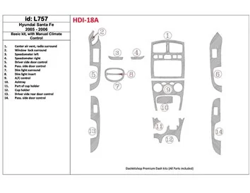 Hyundai Santa Fe 2005-2006 Basic Set, With Manual Gearbox Climate Control Interior BD Dash Trim Kit - 1 - Interior Dash Trim Kit