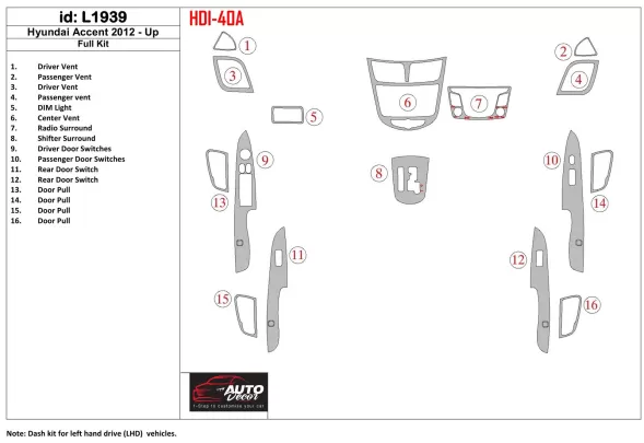 Hyundai Solaris 2012-UP Full Set Interior BD Dash Trim Kit - 1 - Interior Dash Trim Kit