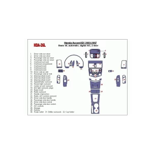 Honda Accord EX 2003-2007 Basic Set, Automatic Gear, Automatic A/C, 2 Doors Interior BD Dash Trim Kit 2