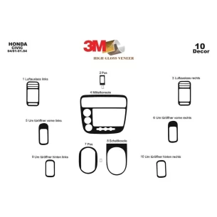 Honda Civic 04.01-06.06 3D Interior Dashboard Trim Kit Dash Trim Dekor 10-Parts 2