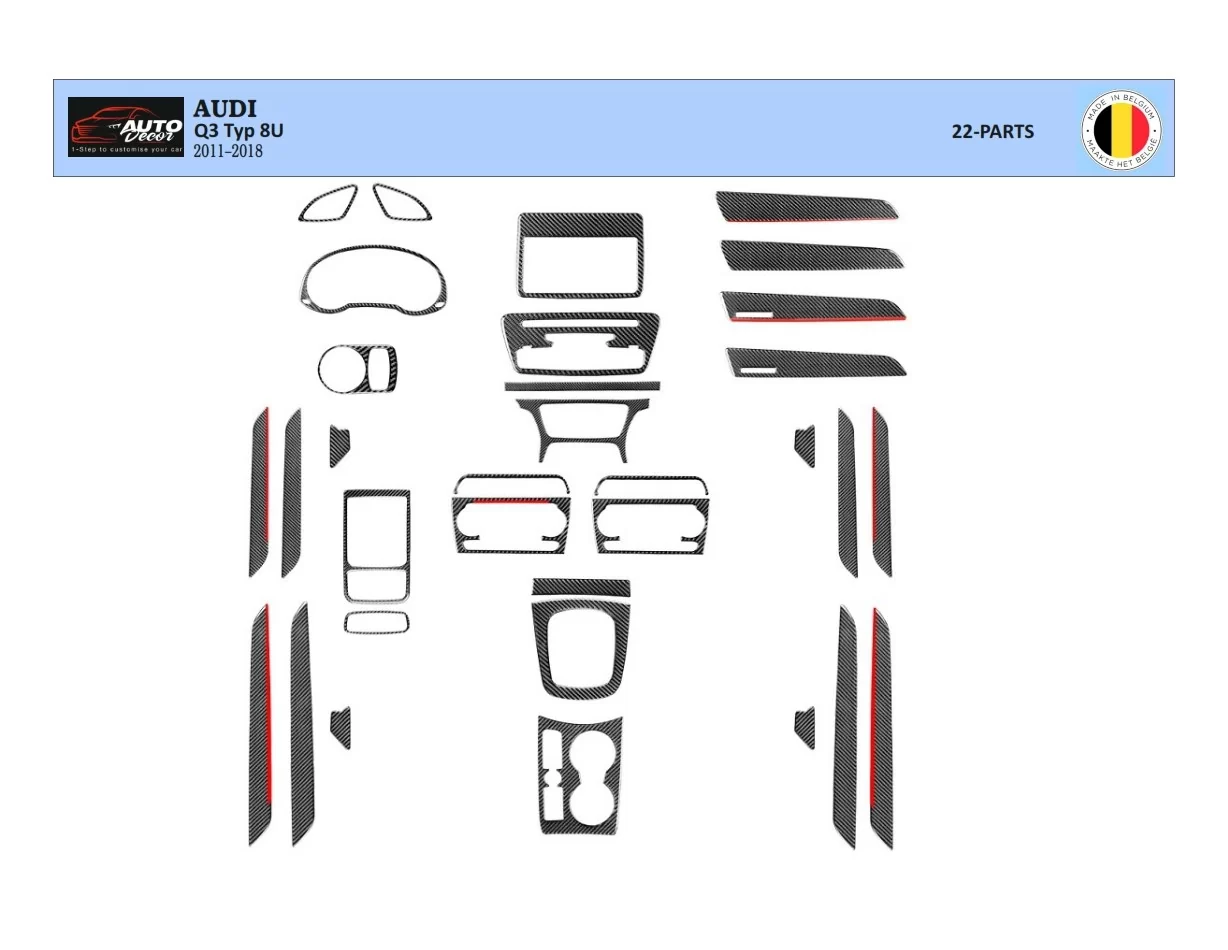Audi Q3 8U 2011–2018 3D Interior Dashboard Trim Kit Dash Trim Dekor 22-Parts - 1 - Interior Dash Trim Kit