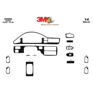 Honda Civic 09.92-01.95 3D Interior Dashboard Trim Kit Dash Trim Dekor 14-Parts 2