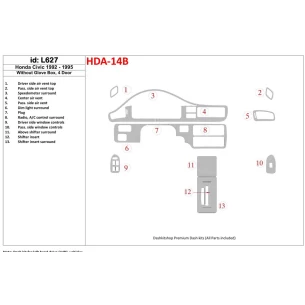 Honda Civic 1992-1995 2 Doors, Without glowe-box Interior BD Dash Trim Kit 2