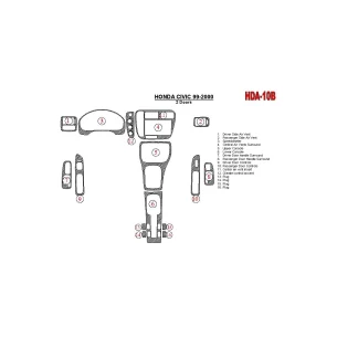 Honda Civic 1999-2000 2 Doors 16 Parts set Interior BD Dash Trim Kit 2