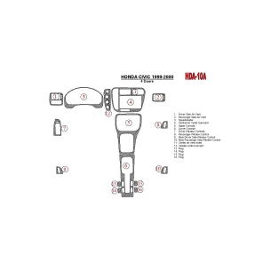 Honda Civic 1999-2000 4 Doors 16 Parts set Interior BD Dash Trim Kit 2