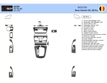 Audi Q3 ab 2015 3D BASIC Interior Dashboard Trim Kit Dash Trim Dekor 28-Parts