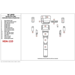 Honda Civic 2001-2001 Automatic Gearbox, 2 Doors, Without glowe-box, 16 Parts set Interior BD Dash Trim Kit