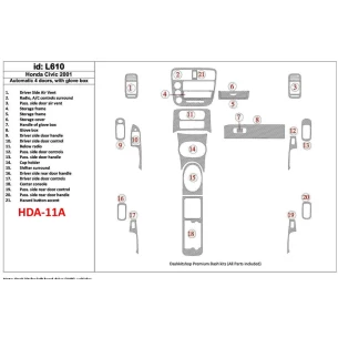Honda Civic 2001-2001 Automatic Gearbox, 4 Doors, with glowe-box, 21 Parts set Interior BD Dash Trim Kit