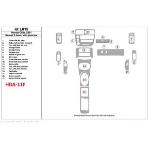 Honda Civic 2001-2001 Manual Gearbox, 2 Doors, with glowe-box, 17 Parts set Interior BD Dash Trim Kit