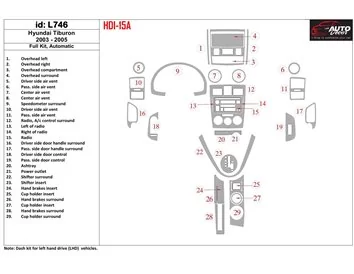 Hyundai Tiburon 2003-2005 Full Set, Automatic Gearbox Interior BD Dash Trim Kit - 1 - Interior Dash Trim Kit