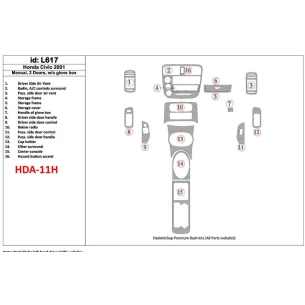Honda Civic 2001-2001 Manual Gearbox, 2 Doors, Without glowe-box, 16 Parts set Interior BD Dash Trim Kit