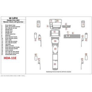 Honda Civic 2001-2001 Manual Gearbox, 4 Doors, with glowe-box, 21 Parts set Interior BD Dash Trim Kit