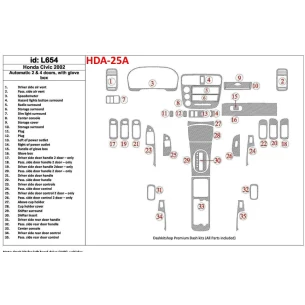 Honda Civic 2002-2002 Automatic Gearbox, 2 or 4 Doors, with glowe-box, 35 Parts set Interior BD Dash Trim Kit