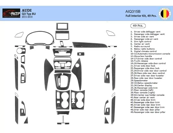 Audi Q3 ab 2015 3D Interior Dashboard Trim Kit Dash Trim Dekor 49-Parts
