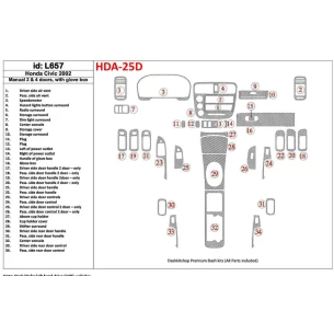 Honda Civic 2002-2002 Manual Gearbox, 2 or 4 Doors, with glowe-box, 35 Parts set Interior BD Dash Trim Kit