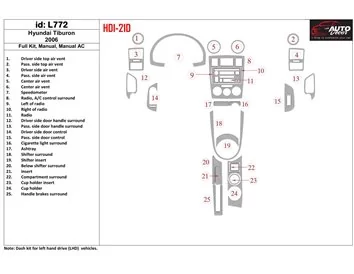 Hyundai Tiburon 2006-2006 Full Set, Manual Gearbox, Manual Gearbox AC Interior BD Dash Trim Kit - 1 - Interior Dash Trim Kit