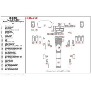 Honda Civic 2002-2002 Manual Gearbox, 2 or 4 Doors, Without glowe-box, 34 Parts set Interior BD Dash Trim Kit