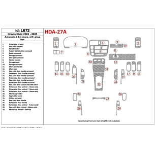 Honda Civic 2003-2005 Automatic Gear, 2 or 4 Doors, with glowe-box Interior BD Dash Trim Kit 2