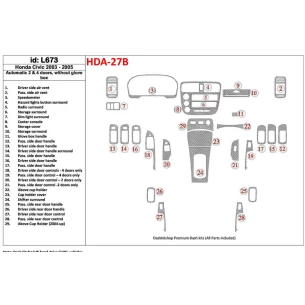 Honda Civic 2003-2005 Automatic Gear, 2 or 4 Doors, Without glowe-box Interior BD Dash Trim Kit 2