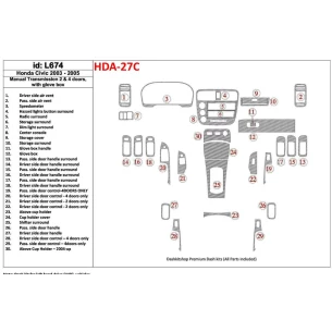 Honda Civic 2003-2005 Manual Gear Box, 2 or 4 Doors, with glowe-box Interior BD Dash Trim Kit 2