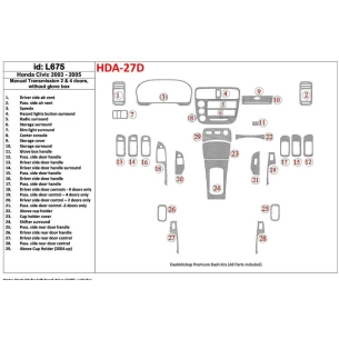 Honda Civic 2003-2005 Manual Gear Box, 2 or 4 Doors, Withouth glowe-box Interior BD Dash Trim Kit 2