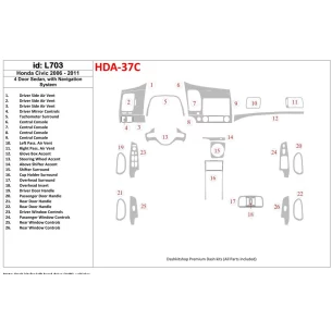 Honda Civic 2006-2011 4 Doors, With NAVI system Interior BD Dash Trim Kit 2