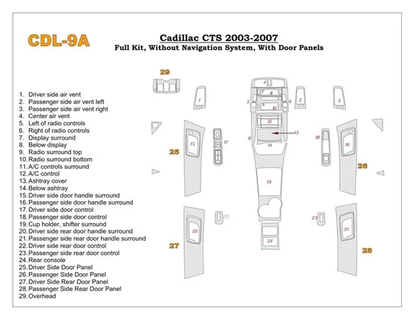 Cadillac CTS 2003-2007 Full Set Interior BD Dash Trim Kit - 1 - Interior Dash Trim Kit