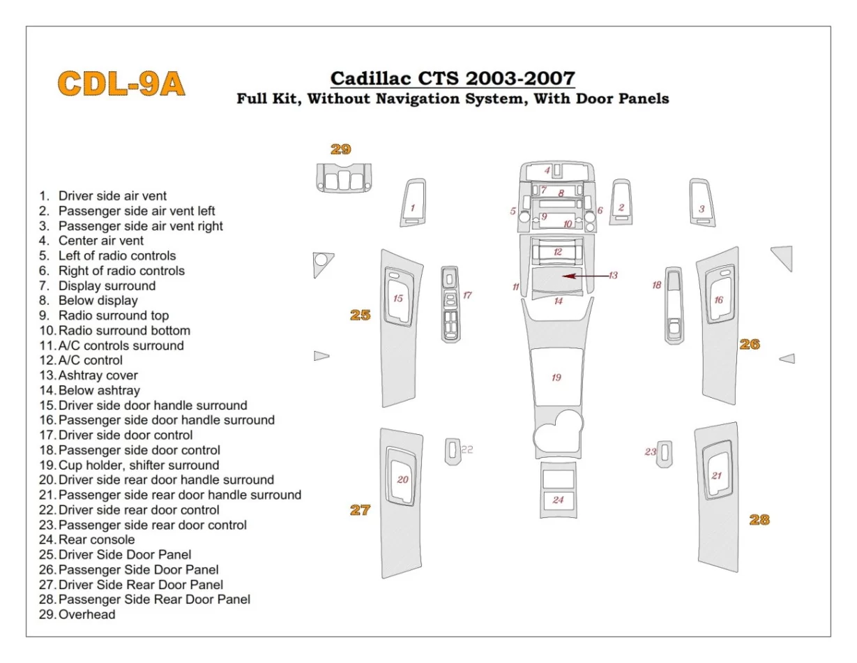 Cadillac CTS 2003-2007 Full Set Interior BD Dash Trim Kit - 1 - Interior Dash Trim Kit