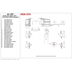 Honda Civic 2006-2011 4 Doors, Without NAVI system Interior BD Dash Trim Kit 2