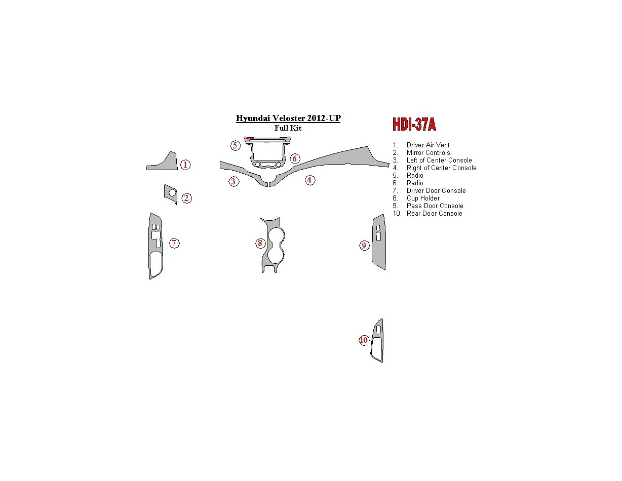 Hyundai Veloster 2012-UP Full Set Interior BD Dash Trim Kit - 1 - Interior Dash Trim Kit
