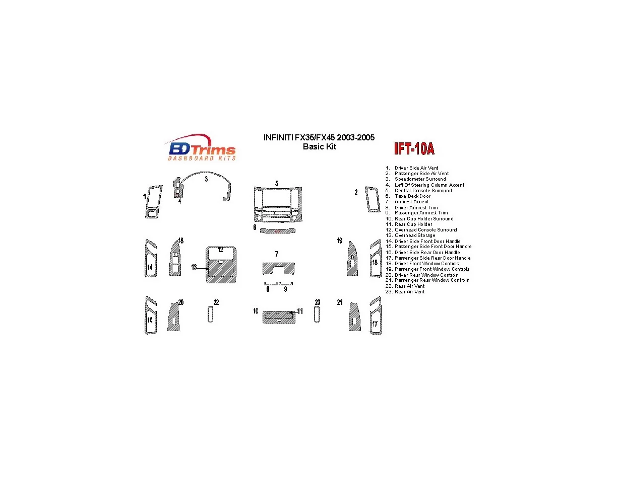 Infiniti FX 2003-2005 Full Set Interior BD Dash Trim Kit - 1 - Interior Dash Trim Kit