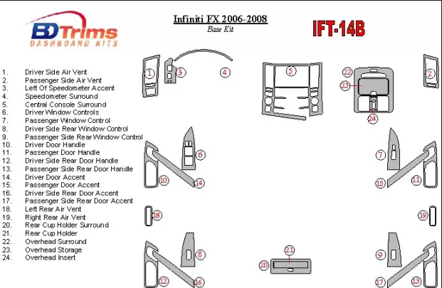 Infiniti FX 2006-2008 Basic Set Interior BD Dash Trim Kit - 1 - Interior Dash Trim Kit