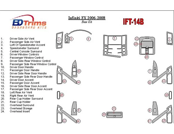 Infiniti FX 2006-2008 Basic Set Interior BD Dash Trim Kit - 1 - Interior Dash Trim Kit