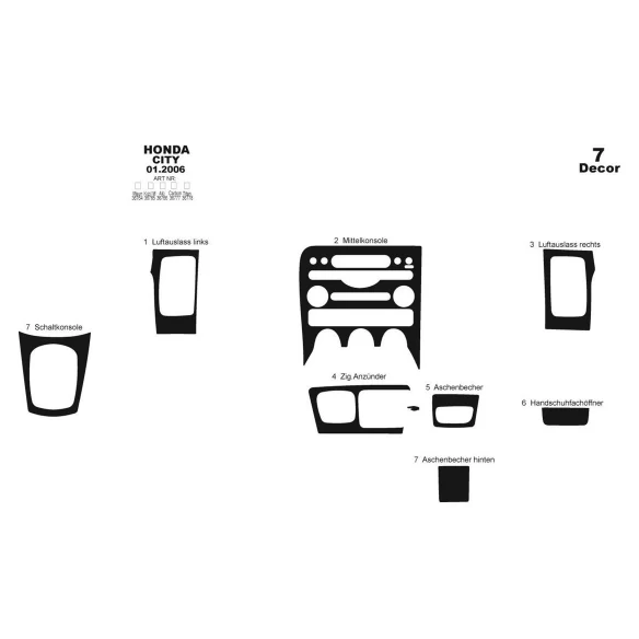 Honda Civic City 01.06-09.10 3D Interior Dashboard Trim Kit Dash Trim Dekor 7-Parts