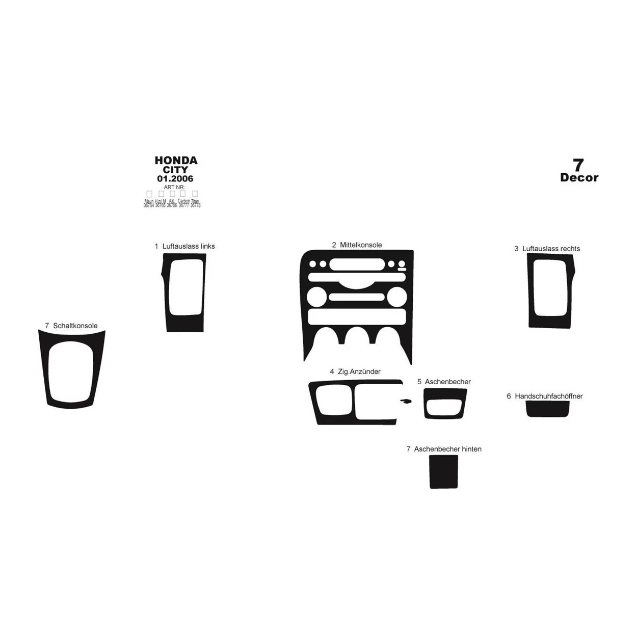 Honda Civic City 01.06-09.10 3D Interior Dashboard Trim Kit Dash Trim Dekor 7-Parts