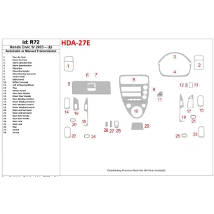 Honda Civic SI 2002-UP SI Model Interior BD Dash Trim Kit