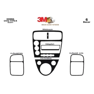 Honda Civic Type R 03.01-09.06 3D Interior Dashboard Trim Kit Dash Trim Dekor 6-Parts 2