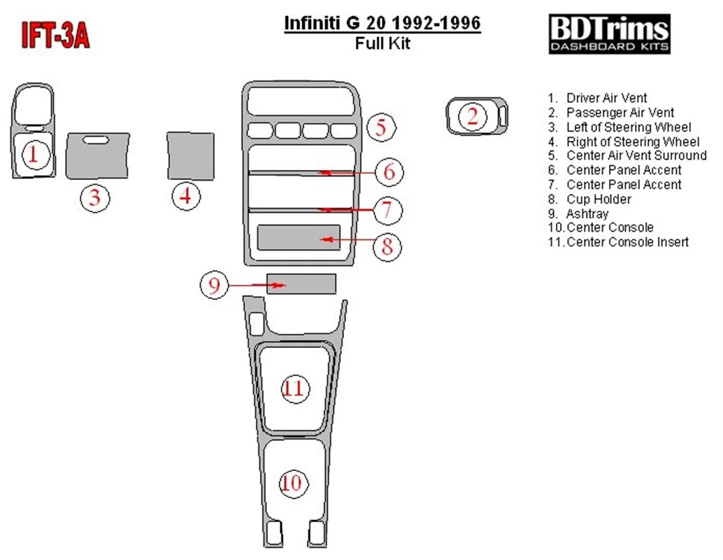 Infiniti G 1992-1996 Full Set Interior BD Dash Trim Kit - 1 - Interior Dash Trim Kit