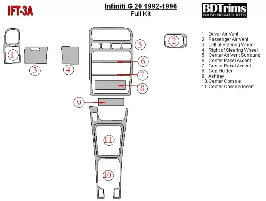 Infiniti G 1992-1996 Full Set Interior BD Dash Trim Kit - 1 - Interior Dash Trim Kit