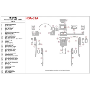 Honda CR-V 2002-2004 Full Set, 30 Parts set Interior BD Dash Trim Kit 2