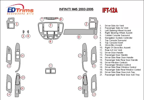 Infiniti M35/45 2003-2005 Full Set Interior BD Dash Trim Kit - 1 - Interior Dash Trim Kit