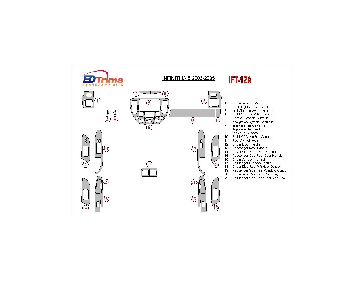 Infiniti M35/45 2003-2005 Full Set Interior BD Dash Trim Kit - 1 - Interior Dash Trim Kit