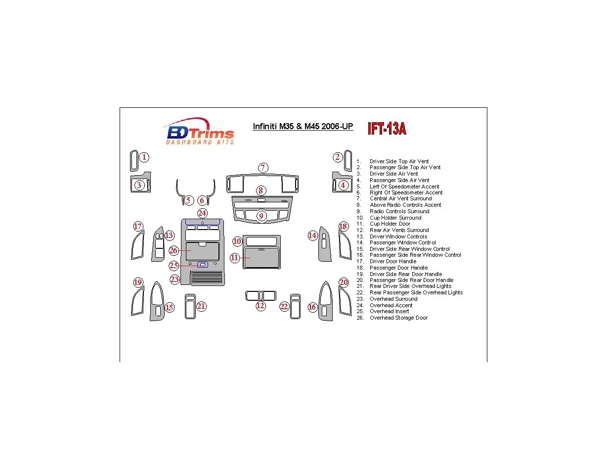 Infiniti M35/45 2006-UP Full Set Interior BD Dash Trim Kit - 1 - Interior Dash Trim Kit