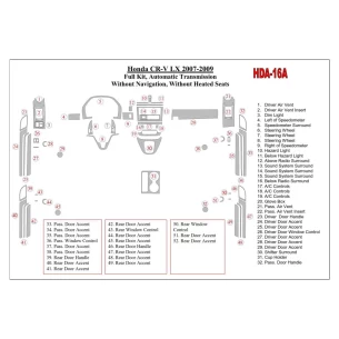 Honda CR-V 2007-2009 Full Set, Automatic Gear, Without NAVI, Without Heated Seats Interior BD Dash Trim Kit 2