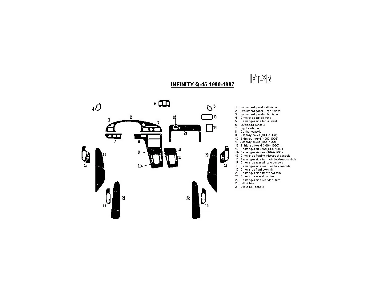 Infiniti Q45 1994-1997 Full Set Interior BD Dash Trim Kit - 1 - Interior Dash Trim Kit